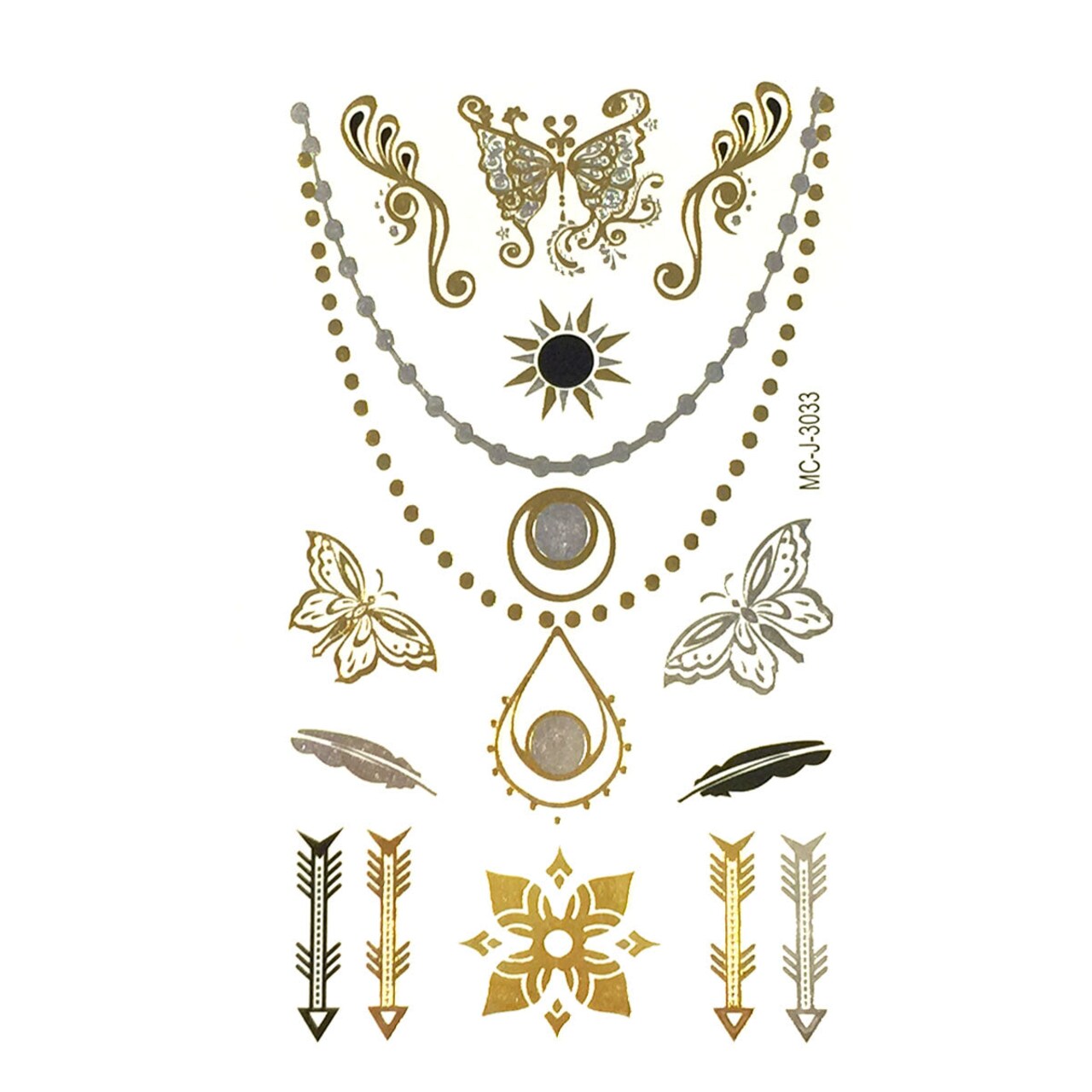 Wrapables Small Metallic Gold and Silver Temporary Tattoo Stickers, Charmed